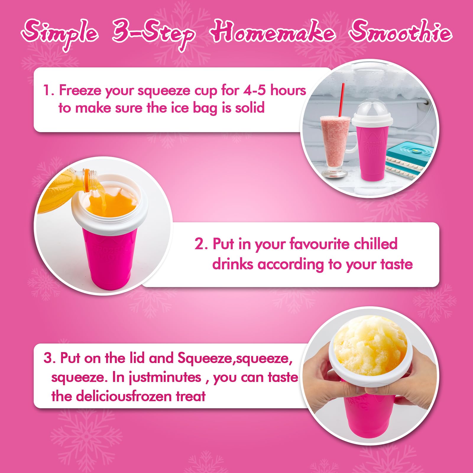 Slushie Maker Cup - DIY Magic Slushy Maker Squeeze Cup for Homemade Milk Shake Ice Cream Maker, Portable Smoothie Squeeze Cup for Juices and Milk, Birthday Gifts for Friends&Family(Pink)