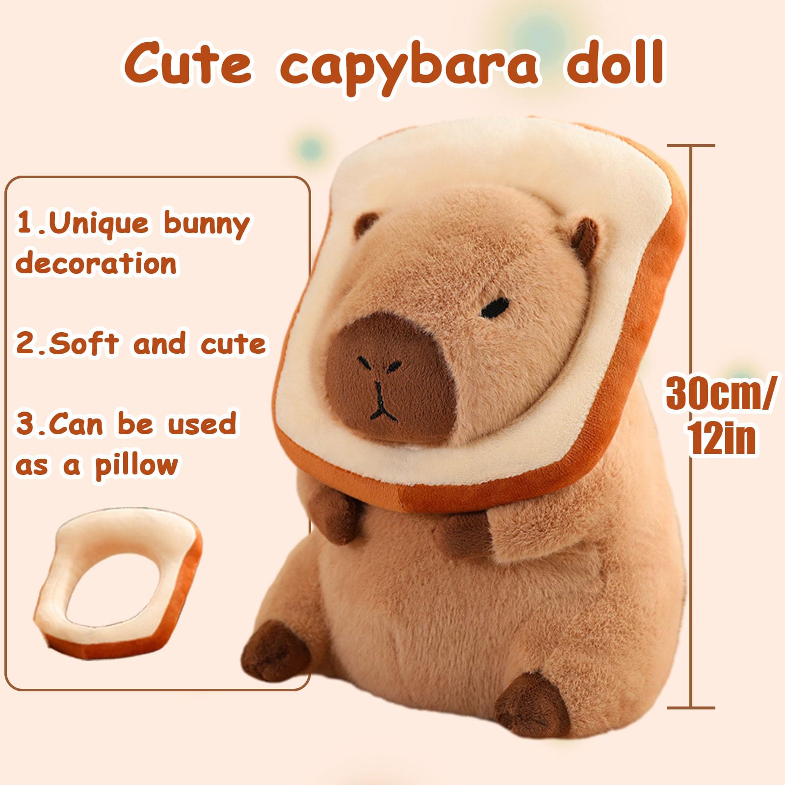 MILEGI Capybara Plush Toy Pillow with Wearable Bread, 12" Cute Capybara Stuffed Animal, Soft Capybara Plushie Toy Doll Pillow for Girls Boys Kids, Stuffed Capybara Toy Birthday Decorations Gifts