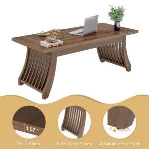 Tribesigns Home Office Executive Desk: 62 Inches Wood Computer Desk Office Table, Farmhouse Rustic Writing Study Desk with Solid Thickened Tabletop and Frame, Business Workstation, Brown