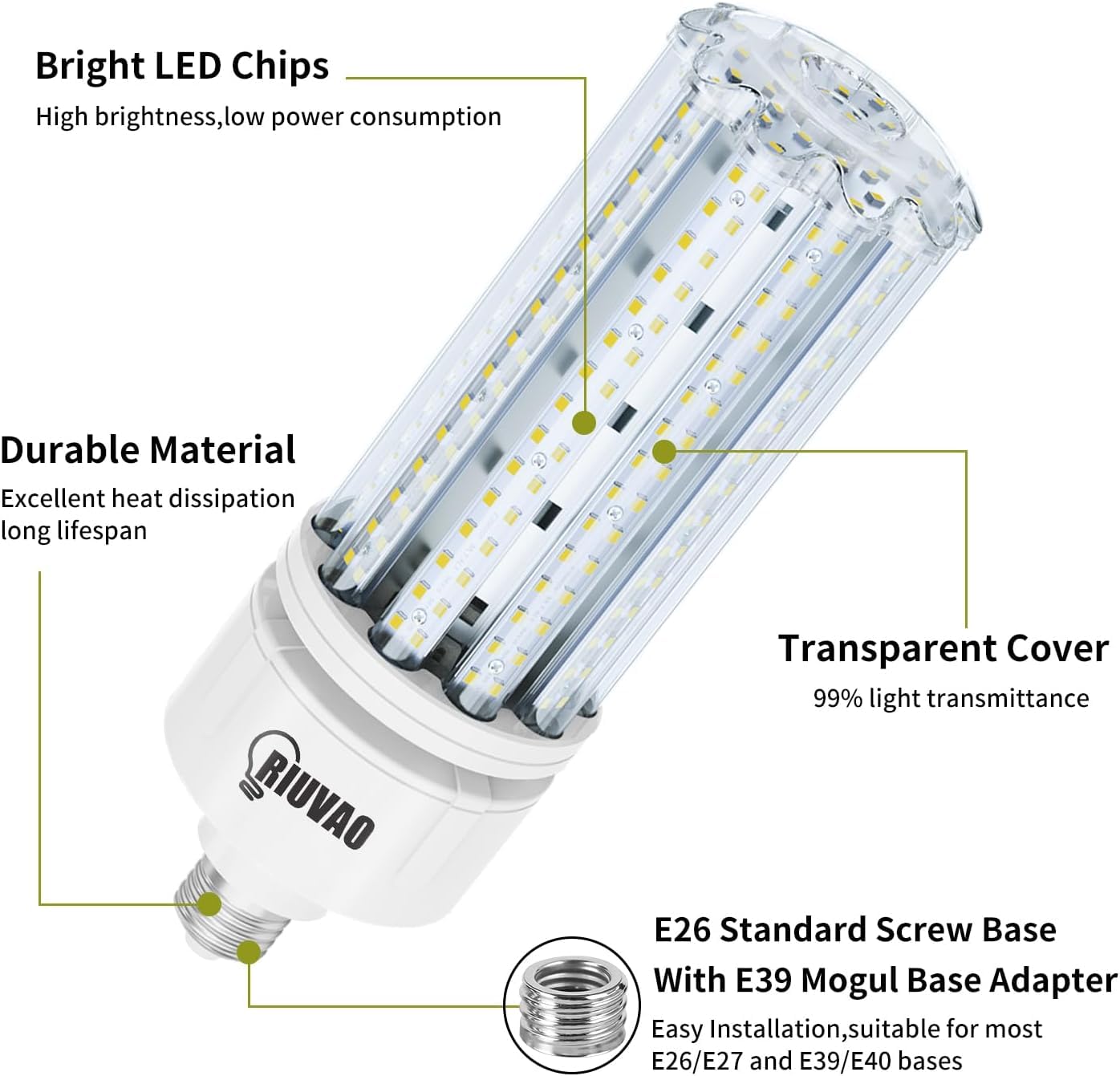 2 Pack 100W LED Corn Bulb, E26 /E39 Base Led Corn Light Bulb, Super Bright 15000lm 5000k Led Bulb, 1000W Equivalent CFL Metal Halogen HID Waterproof Led Corn Bulb for Outdoor Indoor Area Garage