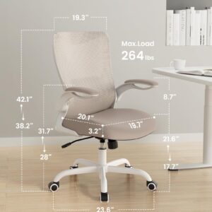 MUXX.STIL Office Chair, Ergonomic Desk Chair with Adjustable Lumbar Support and Flip up Armrest, Breathable Mesh Computer Chair for Home Office, Khaki