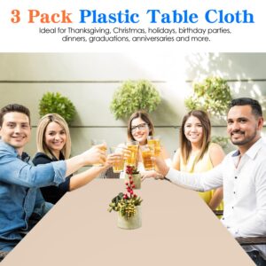 YSYJ 3 Pack Beige Plastic Tablecloth Disposable Rectangular Table Cloth 54 x 108 Inch Table Cover for Parties