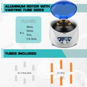 ZRKXYQ PRP Centrifuge Machine, 6x15mL/10mL/7mL/1.5-5ml Tubes Lab Centrifuges, 500-5000 RPM, Max 2600xg RCF LCD Digital Mini Benchtop Laboratory Equipment Kit