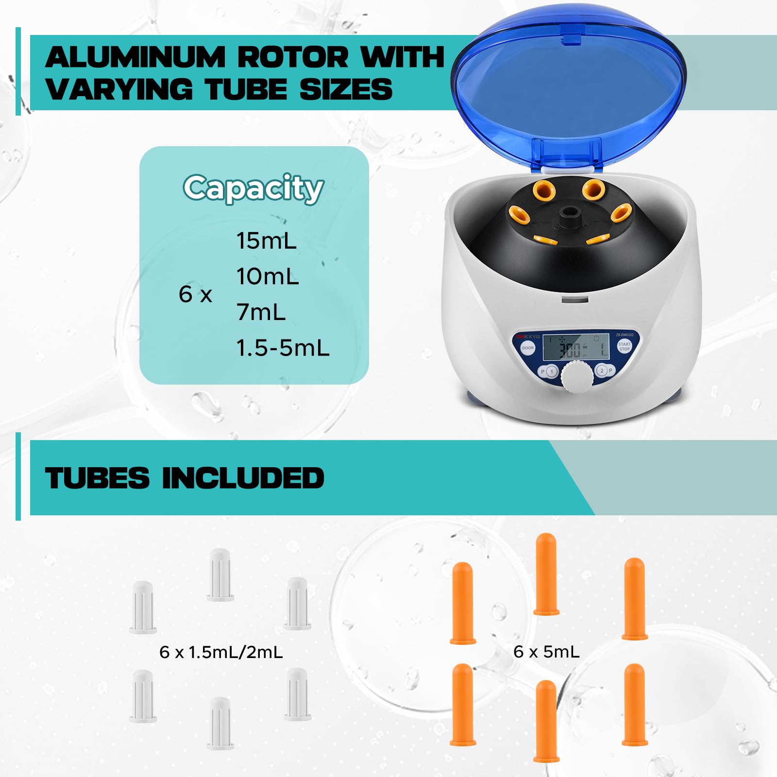 ZRKXYQ PRP Centrifuge Machine, 6x15mL/10mL/7mL/1.5-5ml Tubes Lab Centrifuges, 500-5000 RPM, Max 2600xg RCF LCD Digital Mini Benchtop Laboratory Equipment Kit