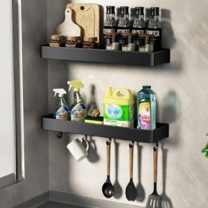 Shower Caddy, Max Size 15.7 Inches ,Won't Fall Off Shower Organizer, Rustproof Shower Shelves with Ultra Large Capacity, No Drill Shower Shelf with 5 Movable Hooks (Black) (Morden black 2 layer)