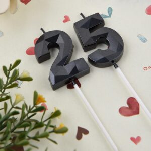 2 inch Black 25 & 52 Birthday Candles, 3D Diamond Number 25th & 52nd Cake Topper for Men Women Birthday Party Decorations Theme Party