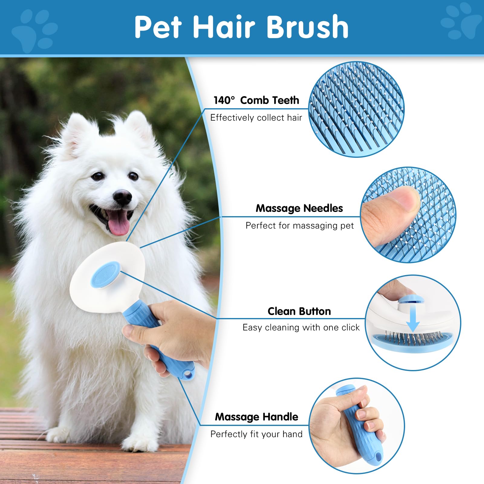 Lanswood Dog Brush Dog Grooming Kit 6PCS Dog Brush for Shedding-Dog Brushes for Grooming, Dematting Comb for Dogs, Cat & Dog Nail Clipper with Nail File, Flea Comb, Dog Bath Brush-Blue