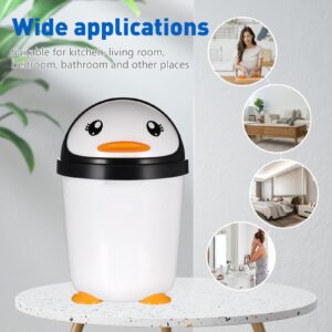 Mini Desktop Trash Can with Lid, Cute Penguin Countertop Garbage Bin, Plastic Tabletop Wastebasket for Office, Home