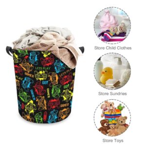 Game Theme Laundry Basket for Gamer Room Decor Boys Gamer Go Play Video Gamepad Storage Hamper Gaming Decor Boys Room for Dirty Clothes -S