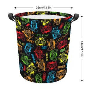 Game Theme Laundry Basket for Gamer Room Decor Boys Gamer Go Play Video Gamepad Storage Hamper Gaming Decor Boys Room for Dirty Clothes -S