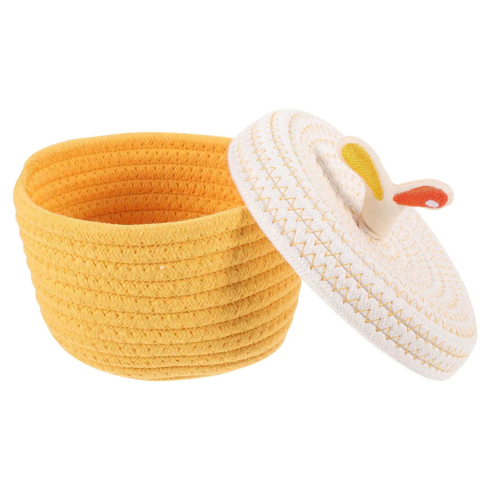 Garneck Small Round Storage Basket - 6.5 Inch Ceative Knitted Storage Basket with Lid - Cute Hazelnuts Shape Decor Desk Basket for Keys, Jewelry, Snacks