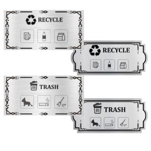 cassiri recycle stickers for trash bins - 4-piece set, recycle sticker standard garbage signs sticker, trash and recycle stickers waterproof strong adhesive, recycling stickers for trash can (square)