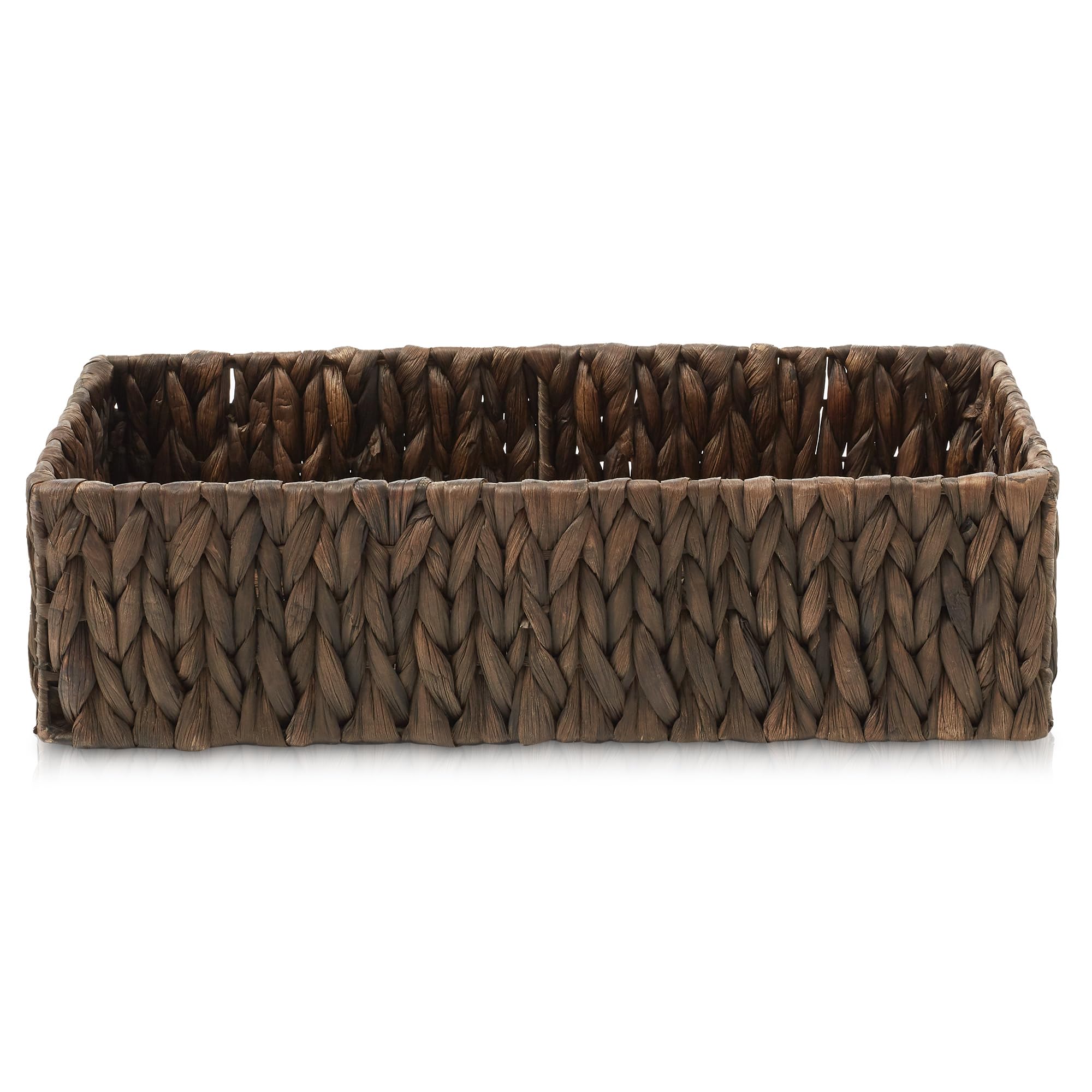 Casafield Set of 2 Bathroom Storage Baskets, Espresso - Water Hyacinth, 16" W x 6.75" D x 4.25" H, Woven Toilet Tank Topper Bins for Organizing Tissues, Toilet Paper, Toiletries, Shelves