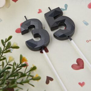 2 inch Black 35 & 53 Birthday Candles, 3D Diamond Number 35th & 53th Cake Topper for Men Women Birthday Party Decorations Theme Party