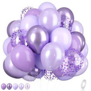 purple party balloons set, 12inch lavender balloons pastel purple lilac balloons purple metallic confetti purple balloons for girls birthday baby shower bridal wedding party decorations