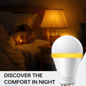 KINDEEP Sleep Light Bulb, 0.5W Amber Light Bulbs, 20lm 2000K, 2 Modes Bulb, 9W Equivalent 60W, 800lm, 2700K, E26 Blue Light Blocking Dim Lightbulbs for Lamp, Bderoom, Mood Soothing, Nursery, 4 Pack