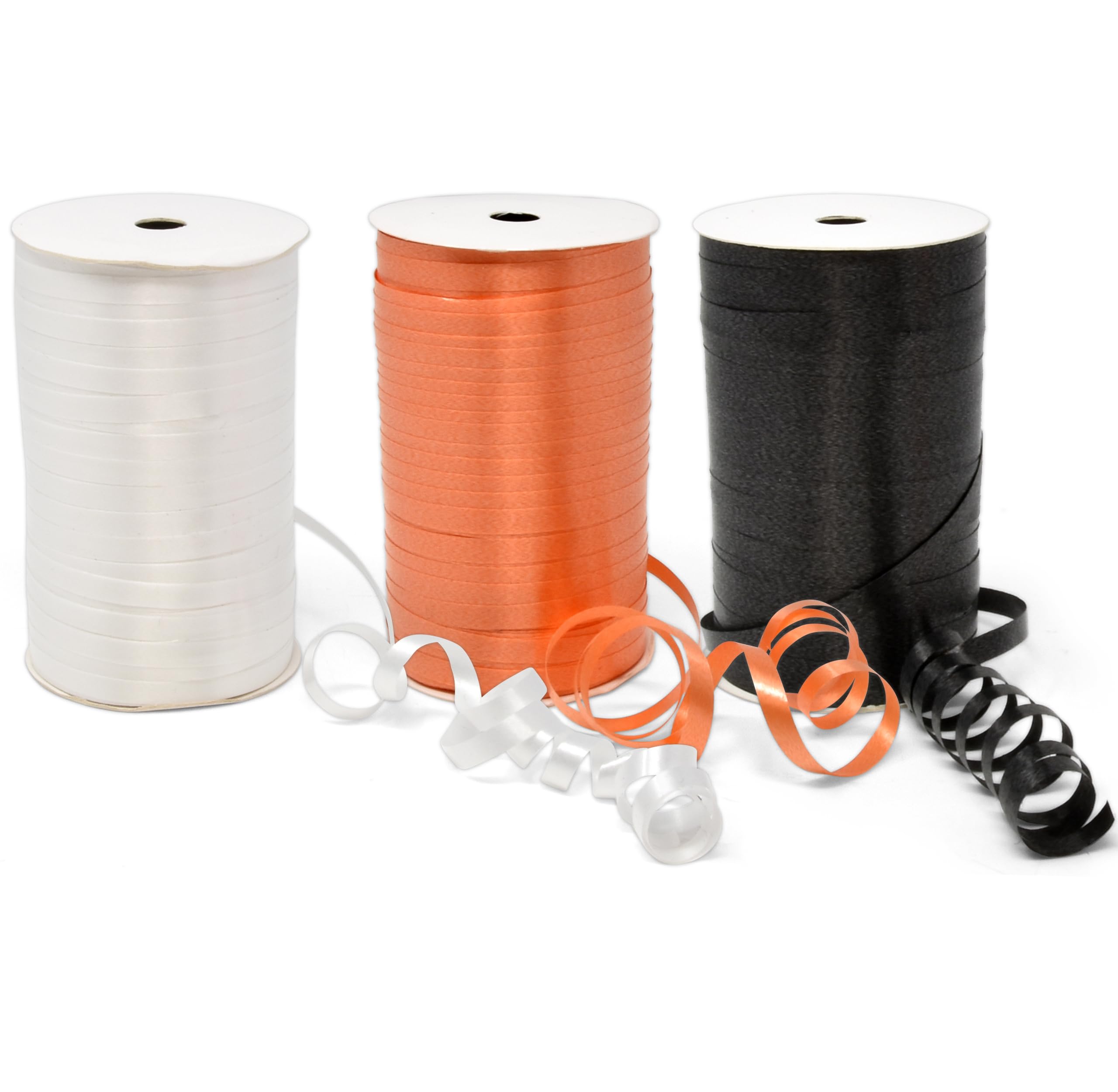 Halloween Curling Ribbon Pack of 3 Spool Orange150 Yard Per Roll Black White Curly Balloon String Ribbons Holiday Gift Wrapping Florist Party Crafts