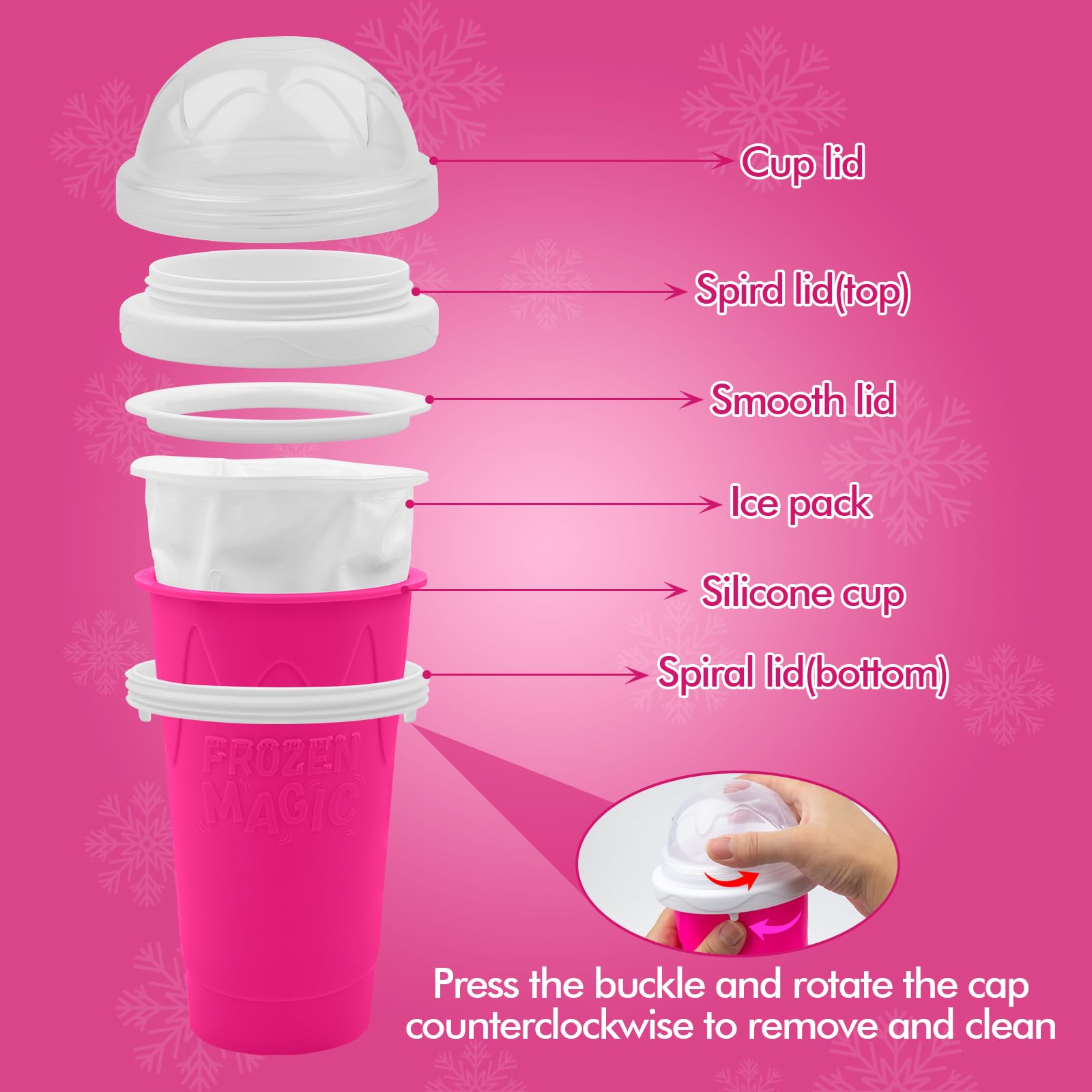 Slushie Maker Cup - DIY Magic Slushy Maker Squeeze Cup for Homemade Milk Shake Ice Cream Maker, Portable Smoothie Squeeze Cup for Juices and Milk, Birthday Gifts for Friends&Family(Pink)