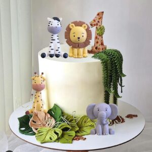 Safari Animal Cake Toppers Jungle Wild Cake Decorations with Lion Giraffe Elephant Zebra for Wild Animals Themed Birthday Cake Decorations