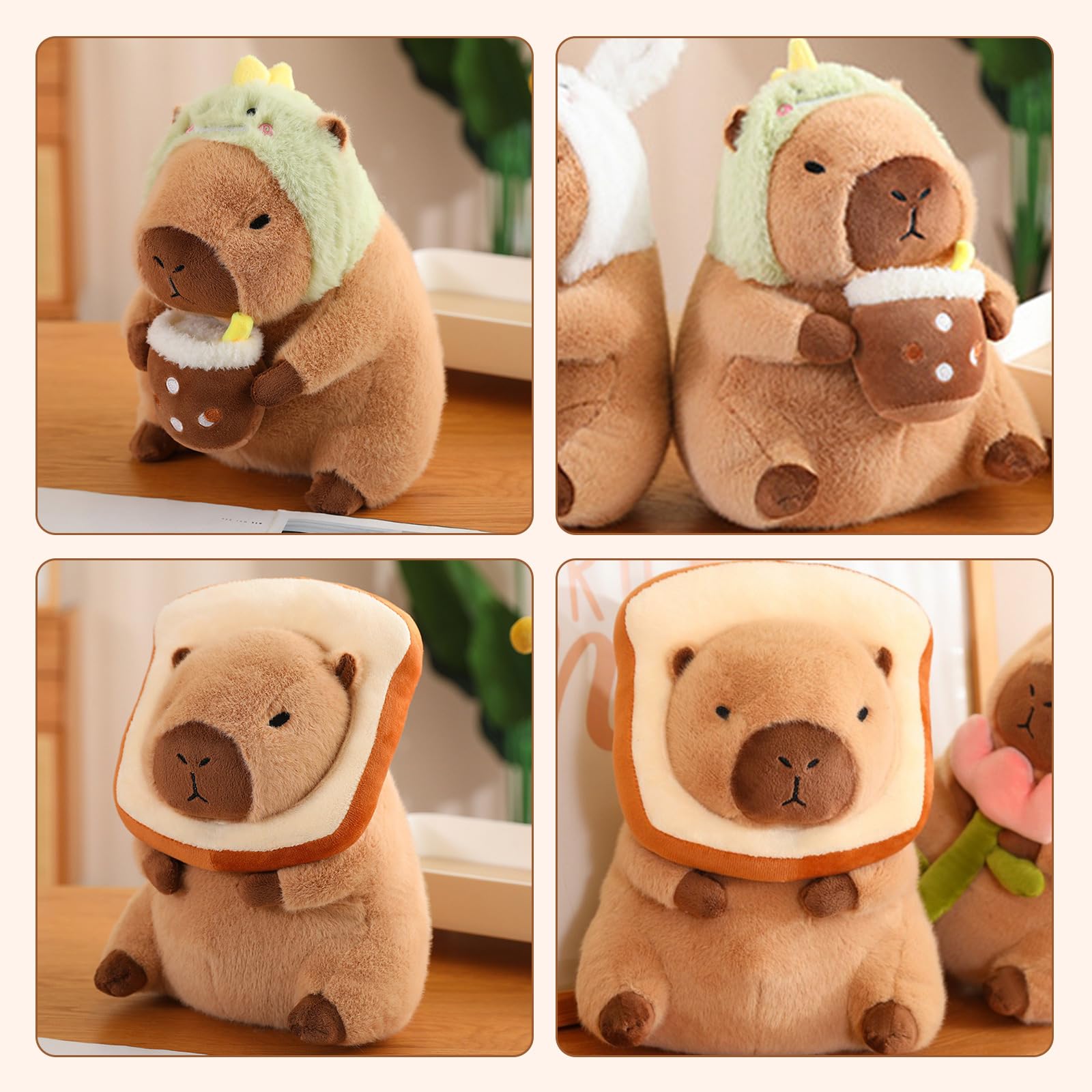 MILEGI Capybara Plush Toy Pillow with Wearable Bread, 12" Cute Capybara Stuffed Animal, Soft Capybara Plushie Toy Doll Pillow for Girls Boys Kids, Stuffed Capybara Toy Birthday Decorations Gifts