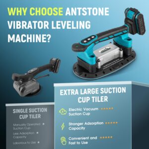 Antstone Tile Vibration Tool 283mm Suction Cup 400kg Adsorption Handheld Tile Installation Leveling Machine Tile Vibrator Tool for Tiling Leveling Laying Max.28000r/Min 6 Speeds 12500mAh