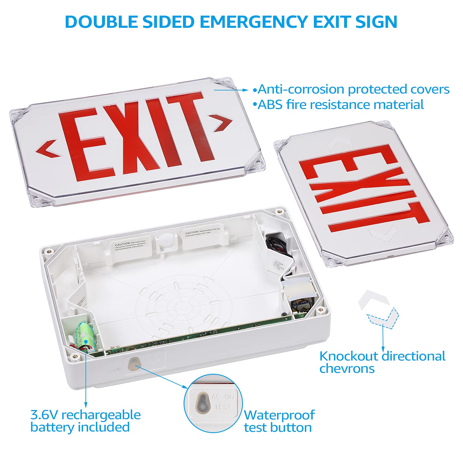 LEONLITE LED Exit Sign, Wet Location Exit Sign with Battery Backup, UL Listed, Outdoor Hardwired Exit Light with Double Sided, AC 120/277V, Weatherproof Emergency Exit Sign, Red, Pack of 2