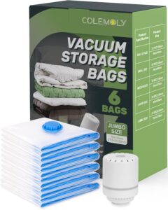 vacuum storage bags (6 jumbo pack) space saver bags with 1 electric air pump vacuum seal bags compression bags for clothes blanket duvets pillows comforters travel moving