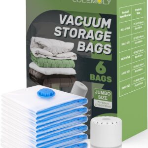 Vacuum Storage Bags (6 Jumbo Pack) Space Saver Bags with 1 Electric Air Pump Vacuum Seal Bags Compression Bags for Clothes Blanket Duvets Pillows Comforters Travel Moving