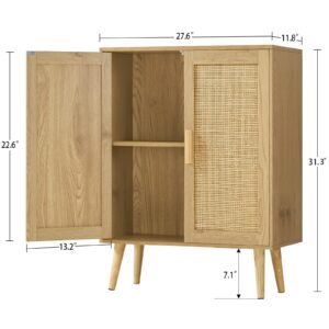 Iwell Storage Cabinet with Adjustable Shelf, Rattan Cabinet with 2 Doors, Rattan Storage Cabinet, Accent Cabinet for Living Room, Dining Room, Entryway, Natural