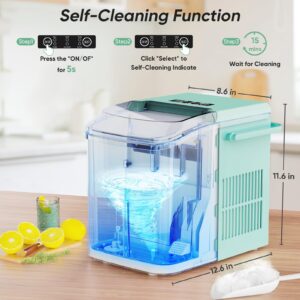 DUMOS Countertop Ice Maker, Portable Ice Machine Self-Cleaning, 9 Cubes in 6 Mins, 26.5lbs/24Hrs, 2 Sizes of Bullet Ice, with Ice Scoop, Basket and Handle, Ice Cube Maker for Home Kitchen Party,Green