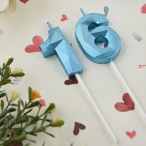 2 inch Blue 16 & 61 Birthday Candles, 3D Diamond Number 16th & 61st Cake Topper for Boys Girls Birthday Party Decorations Theme Party