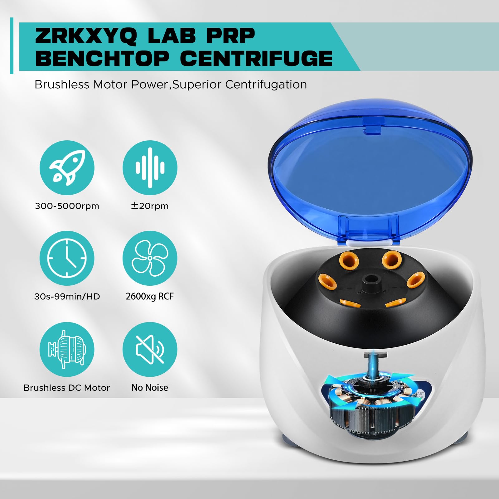 ZRKXYQ PRP Centrifuge Machine, 6x15mL/10mL/7mL/1.5-5ml Tubes Lab Centrifuges, 500-5000 RPM, Max 2600xg RCF LCD Digital Mini Benchtop Laboratory Equipment Kit