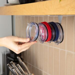 ELYPRO - Tumbler Lid Organizer, Under-Cabinet Cup Lid Holder for Stanley, Yeti, Hydro Flask, Self-Adhesive Under-Cabinet Mount, Kitchen Cabinets and Countertops Organization, Steel (Drink Lids)