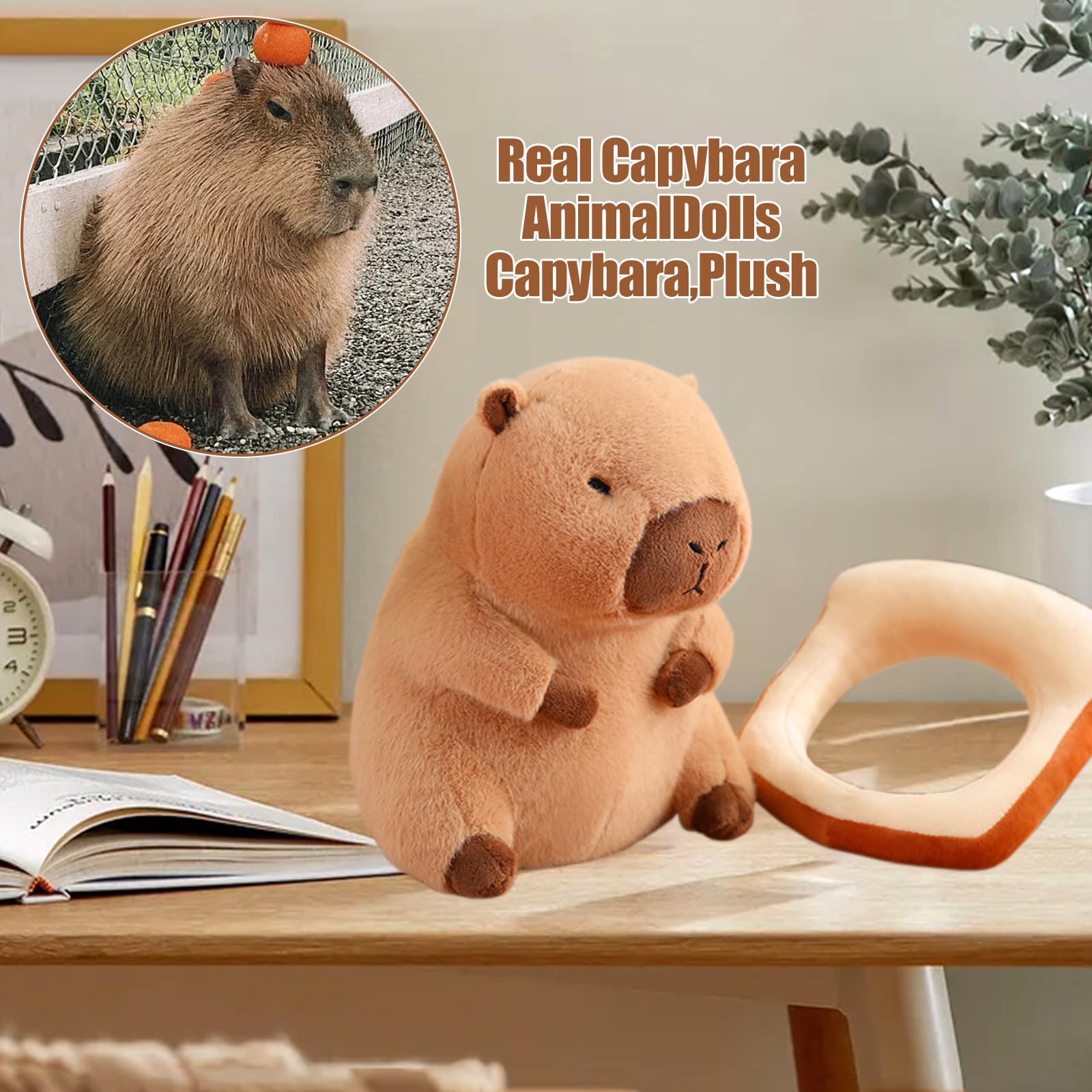 MILEGI Capybara Plush Toy Pillow with Wearable Bread, 12" Cute Capybara Stuffed Animal, Soft Capybara Plushie Toy Doll Pillow for Girls Boys Kids, Stuffed Capybara Toy Birthday Decorations Gifts