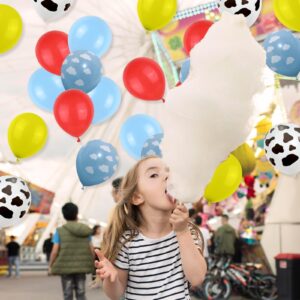 Toy Inspired Story Balloons, 12 Inch Red Blue Yellow Balloons With Cow Print Sky Blue Cloud Balloons For Kids Boys Girls Inspired Story Party Themed Party Decor Decorations