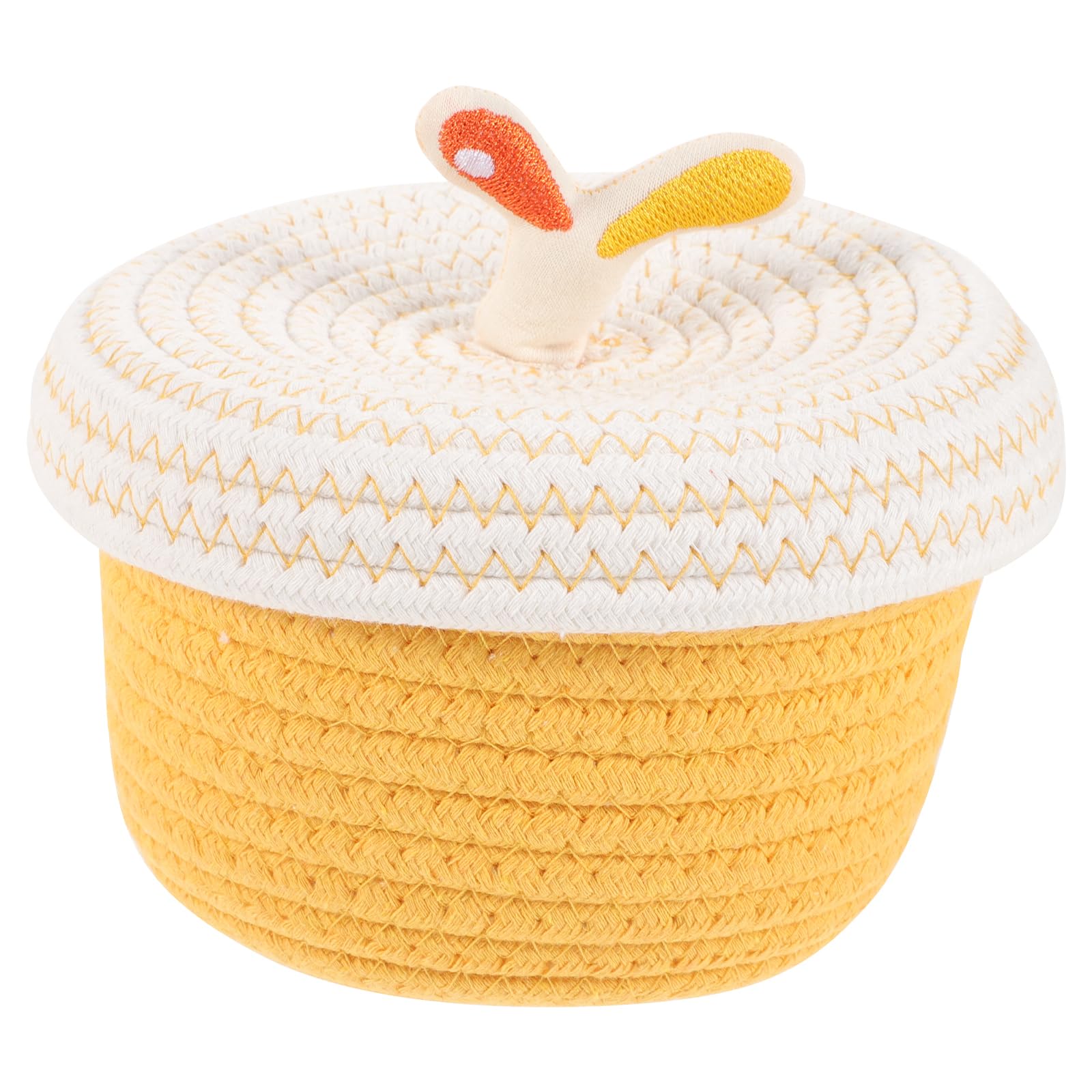 Garneck Small Round Storage Basket - 6.5 Inch Ceative Knitted Storage Basket with Lid - Cute Hazelnuts Shape Decor Desk Basket for Keys, Jewelry, Snacks