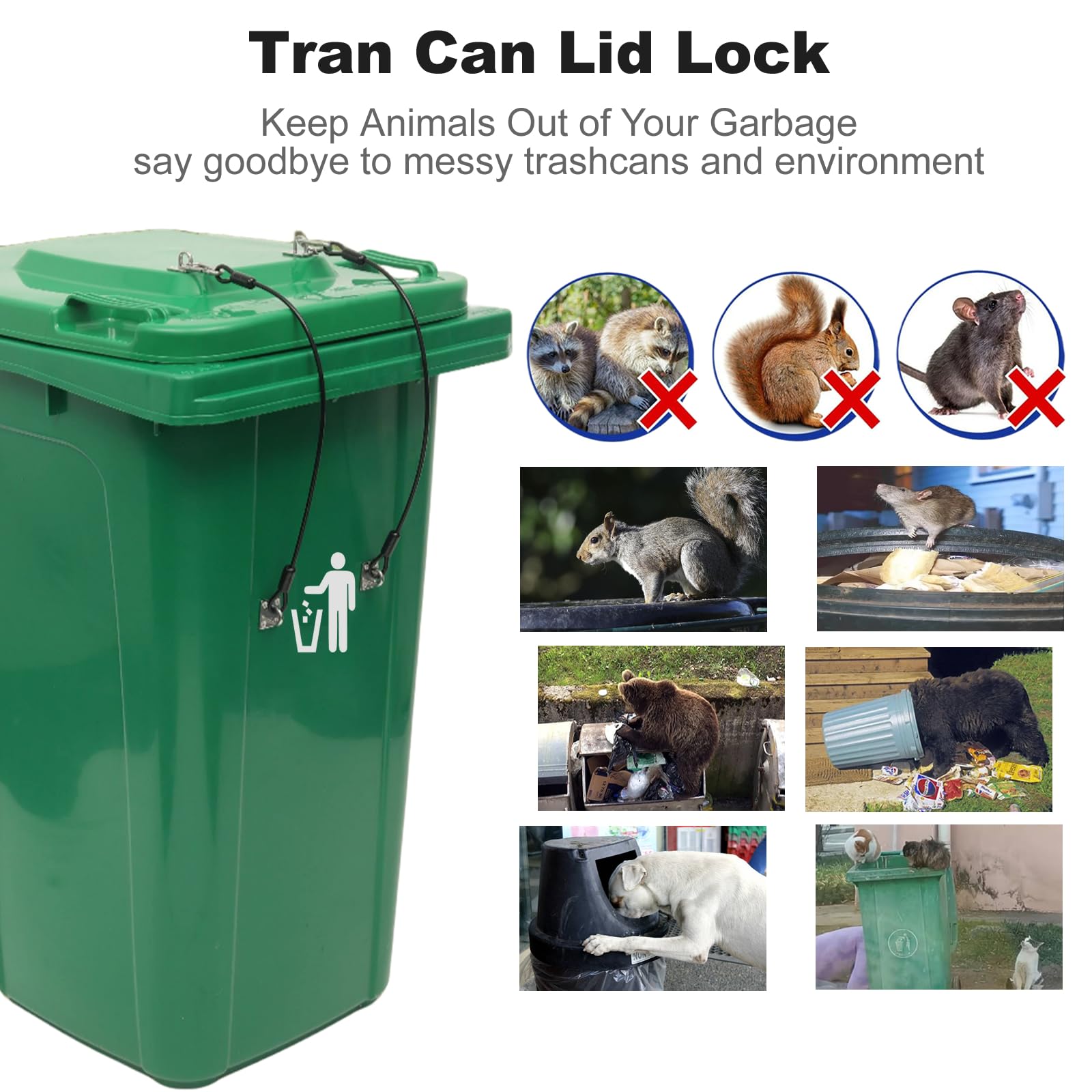 Dxmnoly Trash Can Locks Garbage Can Lid Lock for Animals, Keep Bears Raccoon Squirrels Away from Rummaging, Stainless Steel Bear Racoon Dog Proof Outdoor Trash Bin Lock with Upgraded Nut, 2 Pack