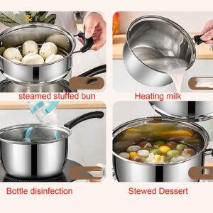 Stainless Steel Saucepan, 1.3 Quart Long Handle Milk Pot with Lid for Warming, Cooking and Boiling Milk, Spaghetti, Soup in Kitchen and Outdoor (18cm)