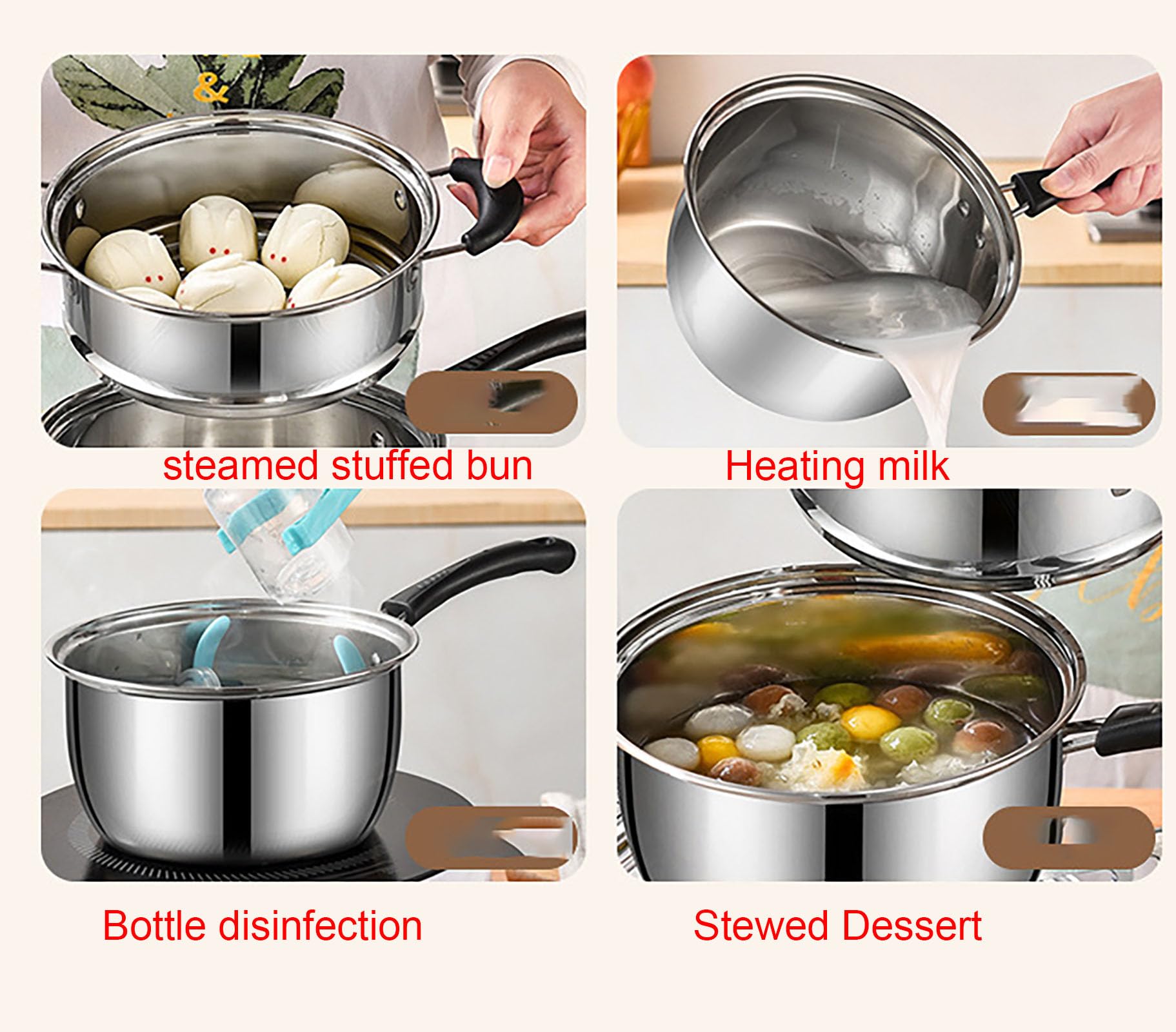 Stainless Steel Saucepan, 1.3 Quart Long Handle Milk Pot with Lid for Warming, Cooking and Boiling Milk, Spaghetti, Soup in Kitchen and Outdoor (18cm)