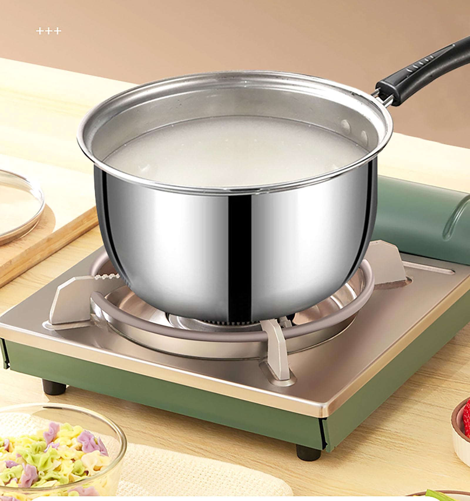 Stainless Steel Saucepan, 1.3 Quart Long Handle Milk Pot with Lid for Warming, Cooking and Boiling Milk, Spaghetti, Soup in Kitchen and Outdoor (18cm)