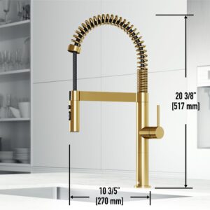 VIGO 4.0" W x 20.5" H x 10.75" D Edison Pro One-Handle Pull Down Kitchen Faucet in Matte Brushed Gold - VG02052MG