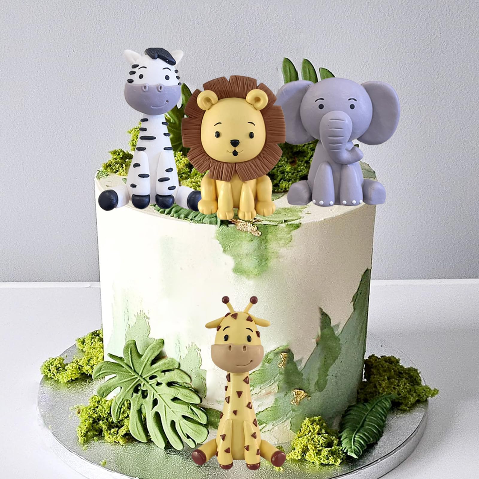 Safari Animal Cake Toppers Jungle Wild Cake Decorations with Lion Giraffe Elephant Zebra for Wild Animals Themed Birthday Cake Decorations