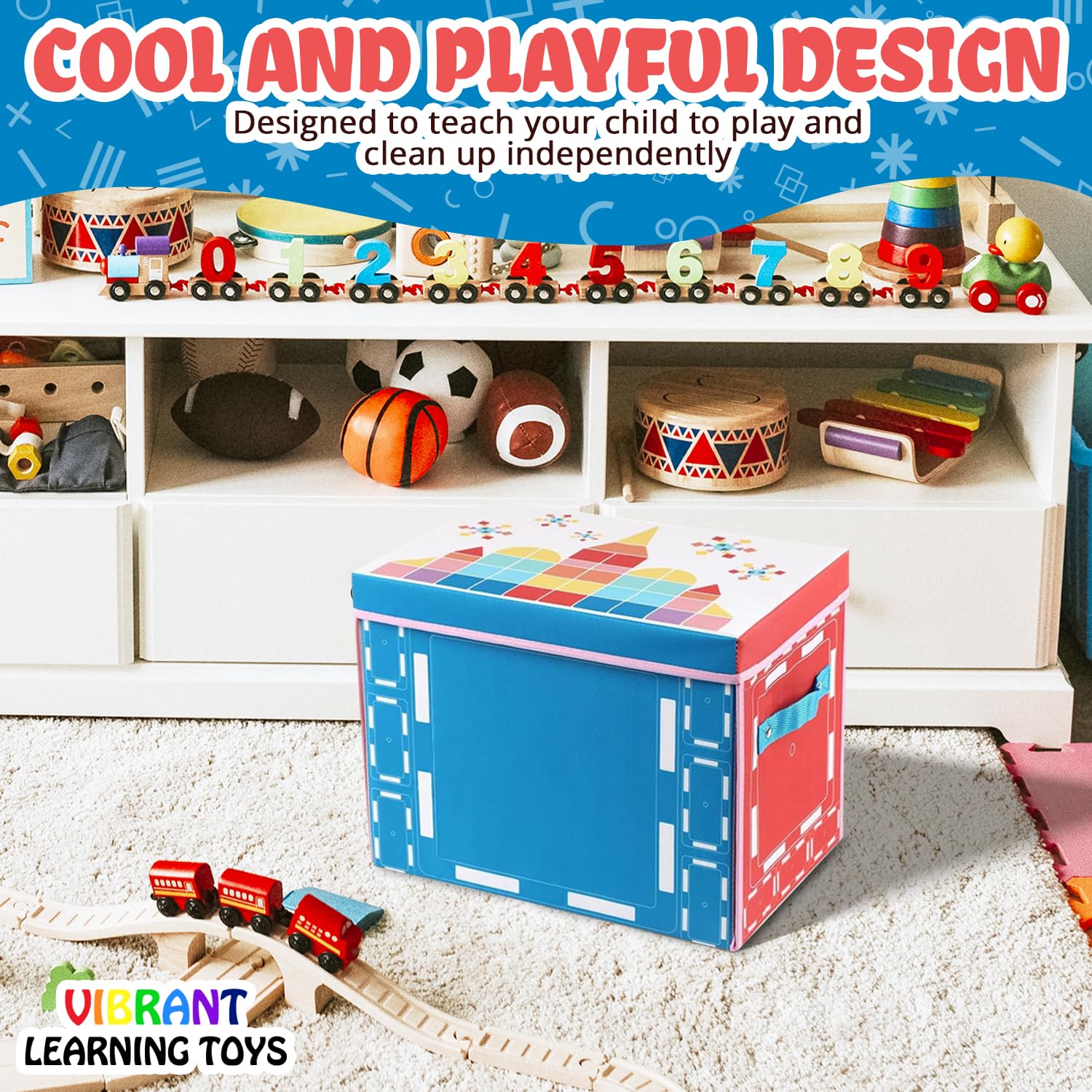 Vibrant Learning Toys Magnetic Tile Storage Bin & Interactive Play-Mat