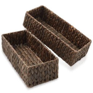 casafield set of 2 bathroom storage baskets, espresso - water hyacinth, 16" w x 6.75" d x 4.25" h, woven toilet tank topper bins for organizing tissues, toilet paper, toiletries, shelves