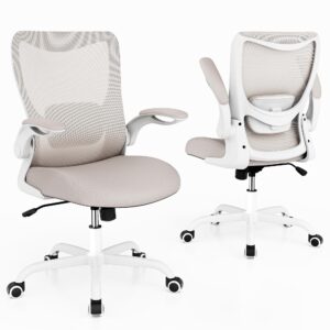 MUXX.STIL Office Chair, Ergonomic Desk Chair with Adjustable Lumbar Support and Flip up Armrest, Breathable Mesh Computer Chair for Home Office, Khaki