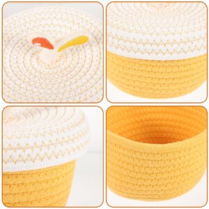 Garneck Small Round Storage Basket - 6.5 Inch Ceative Knitted Storage Basket with Lid - Cute Hazelnuts Shape Decor Desk Basket for Keys, Jewelry, Snacks