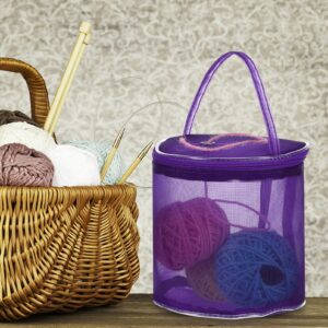 Ciieeo 2 Pcs Yarn Storage Bag Mesh Knitting Bag Portable Round Yarn Balls Organizer Yarn Wool Storage Bag for Sewing Accessories, Yarn Balls and Crochet Kits