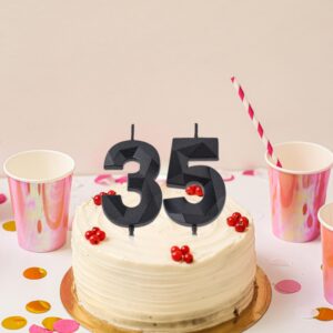 2 inch Black 35 & 53 Birthday Candles, 3D Diamond Number 35th & 53th Cake Topper for Men Women Birthday Party Decorations Theme Party