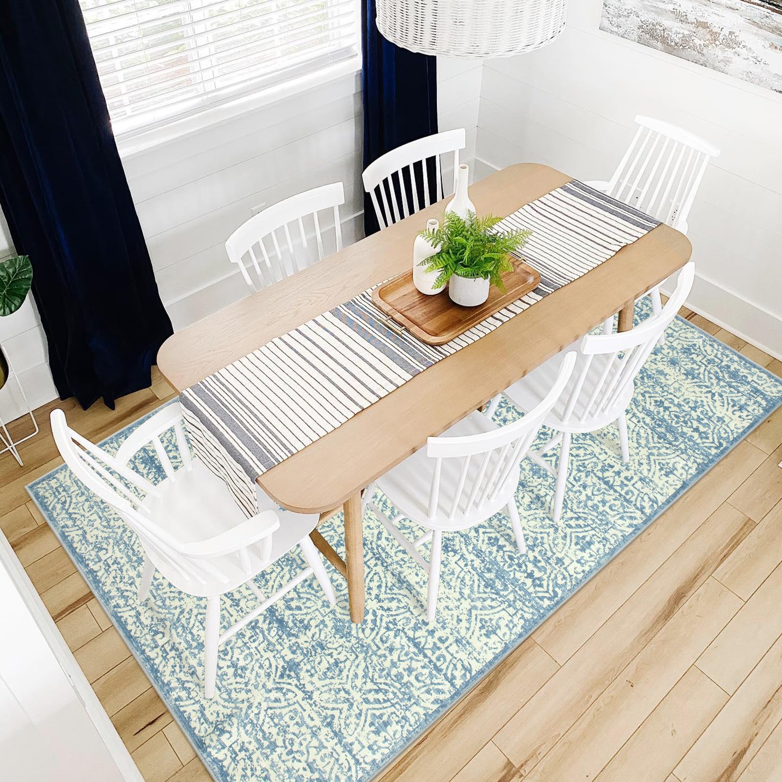 Lahome Blue 5x7 Area Rugs for Living Room Bedroom Aesthetic, Machine Washable Area Rugs 5x7 Non Slip Boho Area Rug Blue Carpet Indoor Rug for Office Dining Table Living Room(5'x7', Blue)