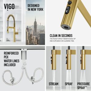 VIGO 4.0" W x 20.5" H x 10.75" D Edison Pro One-Handle Pull Down Kitchen Faucet in Matte Brushed Gold - VG02052MG